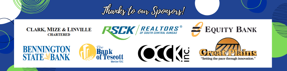 Image ID: Thanks to our Sponsors! Logos include: Clark, Mize & linville Chartered; Bennington State Bank; Realtors of South Central Kansas; The Bank of Tescott; OCCK, Inc; Equity Bank; Great Plains Manufacturing